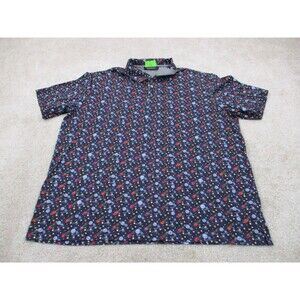 Bugatchi Uomo Polo Shirt Mens 2XL XXL Blue Space All Over Graphic Print Golf